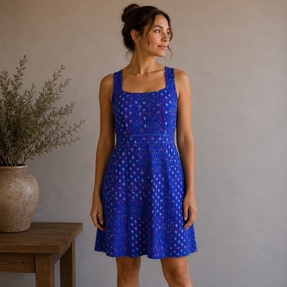Title Nine Blue Purple Zip Back Dress 6